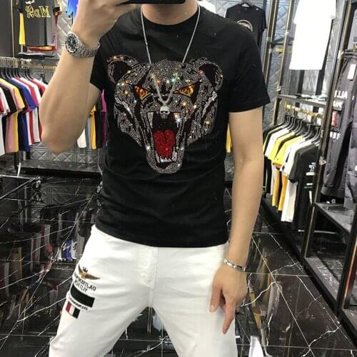 2021 Mens Sweatshirt Fashion Casual Hot Diamond Skull Print Drill T-Shirt Top Super Large Size