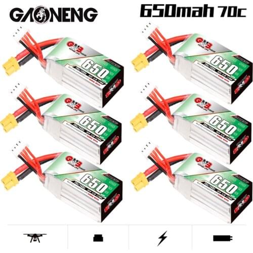 6Pcs/Set Gaoneng GNB 650mAh 11.1V 3S 70C/140C Lipo Battery With XT30U-F Plug For RC Helicopter Quadcopter FPV Racing Drone Parts