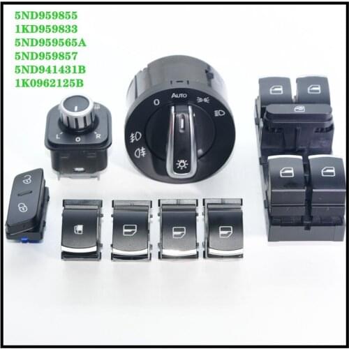 8 Pcs Chrome Headlight Switch Window Mirror For Golf MK5 6 Rabbit Passes B6 B7 CC 5ND941431B 5ND959565A 1K0962125B 1KD959833