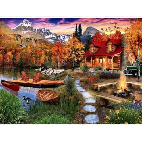 JMINE Div 5D cabin Country house river Mountain Full Diamond Painting cross stitch kits art Scenic 3D paint by diamonds