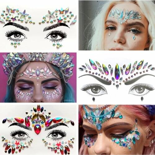 Diamond Face Decoration Fake Eye Jewelry Sticker For Women Girl Body Art 3D Boho Self Adhesive Eye Decor Stlying Tools For Stage