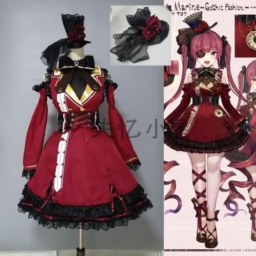 Anime VTuber Hololive Houshou Marine Gothic Lolita Dress Cute Suit Uniform Cosplay Costume Women Halloween Free Shipping 2020New
