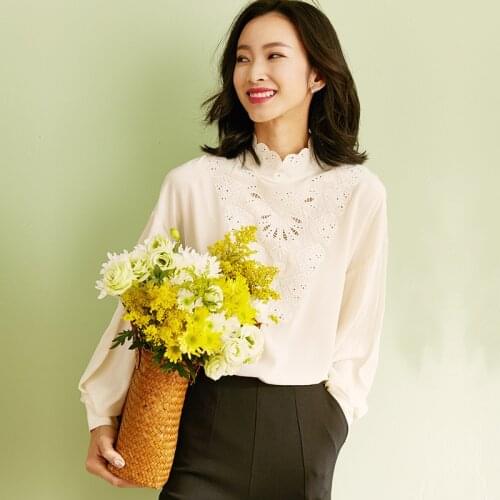 White chiffon lace silk office blouse womens shirts and blouses 2019 elegant sexy boho long sleeve plus size palace slim