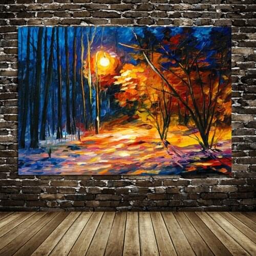 Free shipping Abstract Night Scenery Knife Oil Painting On Canvas City View Picture Wall Art Home Decor Nice Gift