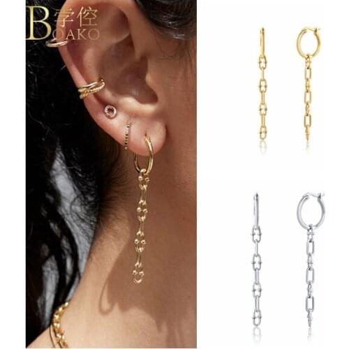 BOAKO Pendientes Plata 925 Sterling Silver Earring For Women Piercing Chain Drop Earing Luxury Jewelry Ohrringe Dangle Earrings