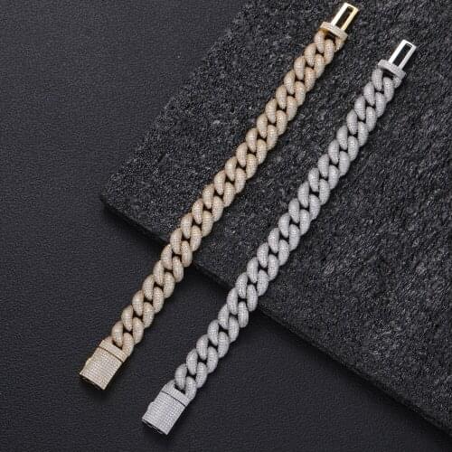 15mm 7inch 8inch Brass Iced Out Bling Chain Bracelet for men Jewelry Brass CZ Cuban Bracelet BB021