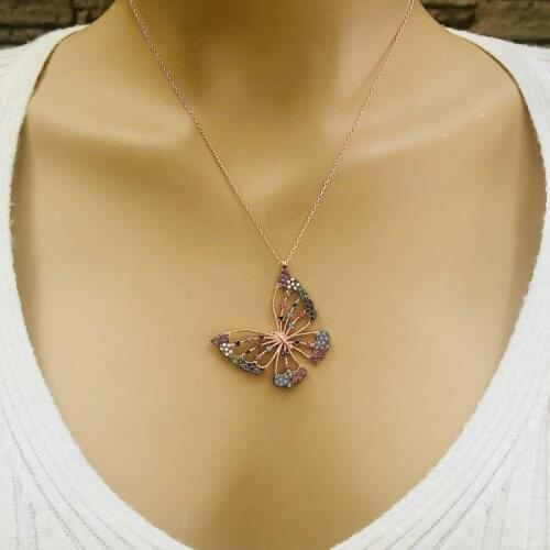 Colored Wings 925 Sterling Silver Necklace Women Girls Gift Jewelry Accessories Fashion Handmade Elegant Chain