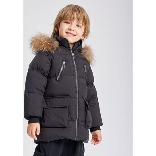 Russia Snowsuit 2020 Childrens Winter White Duck Down Jacket for Kids Girls Boys Real Fur Clothes Waterproof Hooded Long Coat