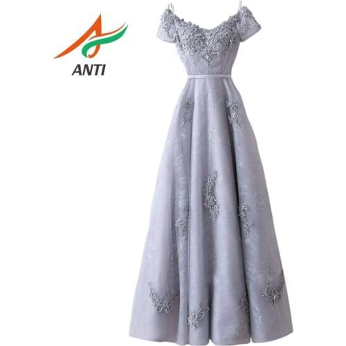 ANTI Elegant V-Neck Long Evening Dress A-Line 2019 Tulle Robe De Soiree Lavender purple Longue Formal Dress abiye gece elbisesi