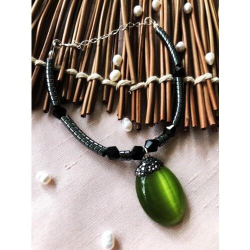 Dr Stone Luxury collection with Cat 'S Eye and Hematite Stone 925 Sterling Silver Women Handmade Bracelet LXDR13