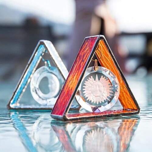 H&D Metal Glass Tripod Suncatcher Pendant With Crystal Sun And Moon Shape Prisms Rainbow Maker For Window Decor Gifts(Pack of 2)