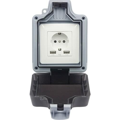 IP66 16A EU Standard Electrical Wall Outlet Weatherproof Waterproof Power Socket for Outdoor Wall/ Bathroom AC 110~250V