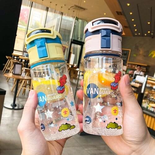 Creative Sports Straw Plastic Cup Transparent Printing Cartoon Cover Portable Water Cup Outdoor Portable Cup