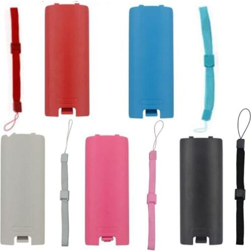 Battery Lid Door Pack Shell Cover Case Replacement Part+Hand Strap lanyard for Nintend Wii Remote Controller Wrist Rope String