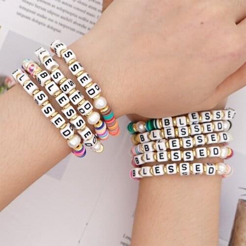 Summer Boho Colorful Letters Beads Bracelet Charm Women Girl Rainbow Bead Jewelry Gift Blessed Friendship Bracelets