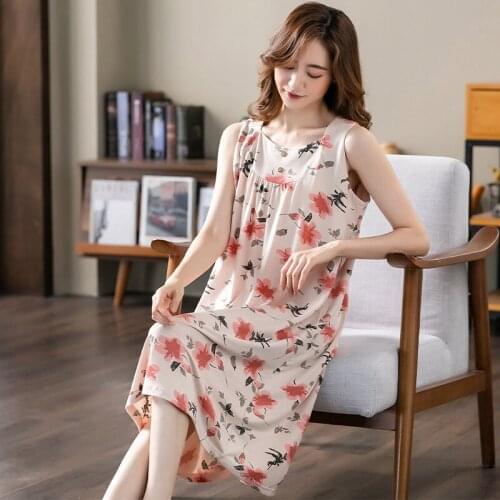 Summer Vest Floral Night Dress Women Nightgown Plus Size 3XL Sleepshirts Sleeveless Nightie Nightdress Modal Cotton Sleepwear