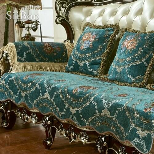 Sri Lanka fashion style floral embroidery high density luxurious non-slip sectional sofa cover funda de sofá canapé SP6169