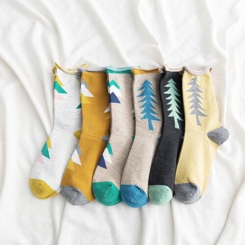 2020 Autumn and Winter New Crimped Cotton Cartoon Forest Womens Mid-tube Socks Street Style Fashion Womens Socks Wholesale