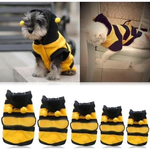 Bee Pet Puppy Coat Apparel Outfit Fleece Clothes Dog Cat Hoodie Fancy Costume Halloween Cosplay Sweater Dog Hoodies