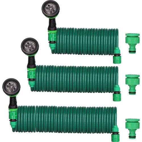 7.5/15/30M Garden Curly Hose w Water Gun 7 Pattern Expandable Coil Tubing Retractable Corrosion Resistant Watering for Lawn Yard