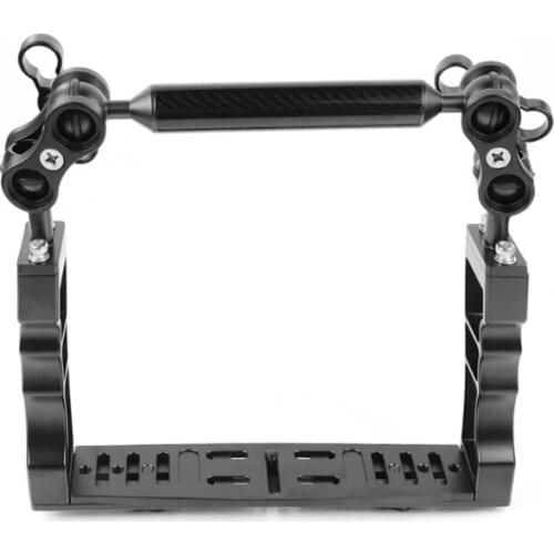 Aluminum Alloy Video Light Stabilizer Tray Diving Arm Holder with 2x 2-Hole Butterfly Ball Clamps for Underwater Camera