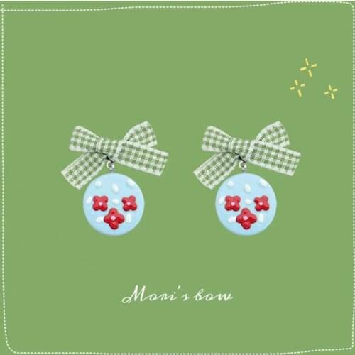 Cute Green Plaid Bow Earrings for Women Summer Bowknot Jewelry Ear Studs for Teen Girl Dating Jewelry 2021 Trend Friend Gift