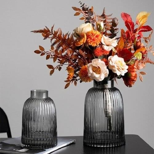 Nordic Glass Vase Vintage Living Room Flower Furniture Decoration Ins shooting props geometric thick vase black