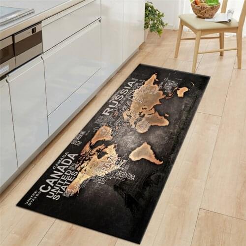Modern World Map Kitchen Mat Long Washable Non-slip Floor Mat For Bedroom Decorative Rugs Bedroom Bedside Mat For Boys Doormat