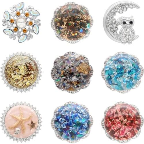 Rhinestone Flower 20mm Metal snap button jewelry DIY bracelet KD1071