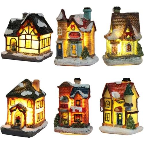 LED Christmas Castle House Decoration Resin Church & House LED Ornament Fairy Garden Home Decoration Christmas Gift Decor