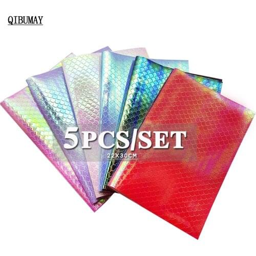 QIBUMAY A4 Size Mermaid Fabric Glitter Faux Leather Sheets For Bags Home Use Textile DIY Hair bow Accessories Synthetic Leather