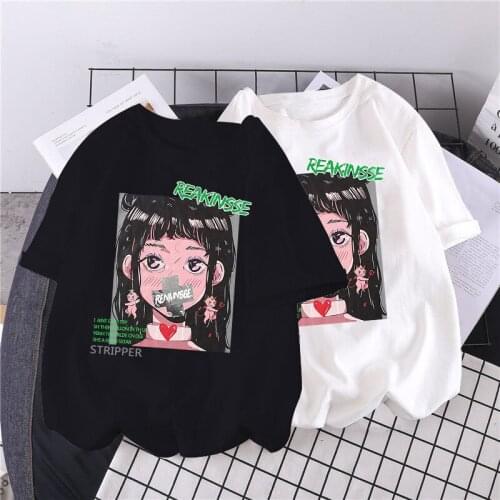 2021 Ladies Hip Hop Street T-shirt Pretty Girl Letter Cartoon Print T-shirt Harajuku Casual Summer Short Sleeve Top T-shirt