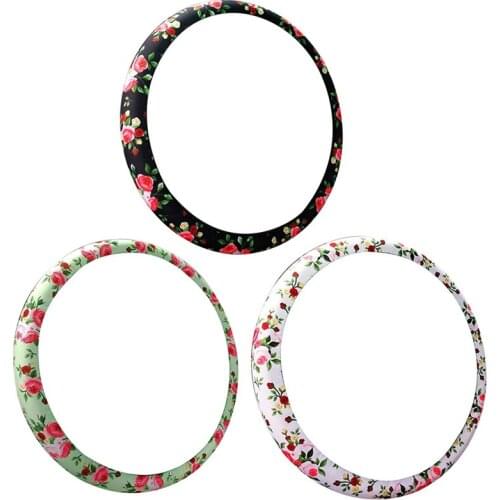 Universal Leather Auto Car Steering Wheel Cover Anti Slip Rose Flower Car Styling Steering-wheel Covers