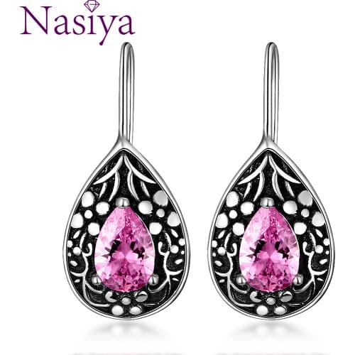 Vintage Pear-shaped Earrings for Women Water Drop Pink Zircon Earrings 925 Sterling Silver New Dangle Ear Jewelry