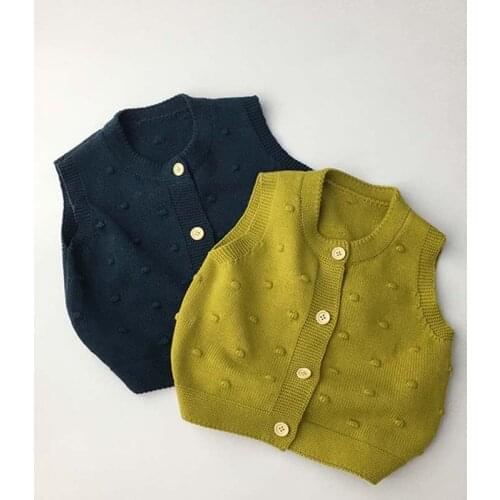 New Baby Boys Knitted Vests Spring Autumn Korean Style Solid Color Sleeveless Tops Baby Kids Girls Casual Waistcoats Sweater