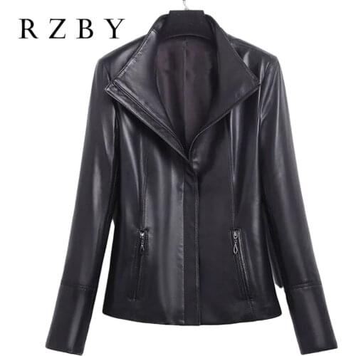 100% Real Sheepskin Jaqueta De Couro Feminina Genuine Leather Turn Down Collar Jacket Fashion кожаная куртка женская RZBY604