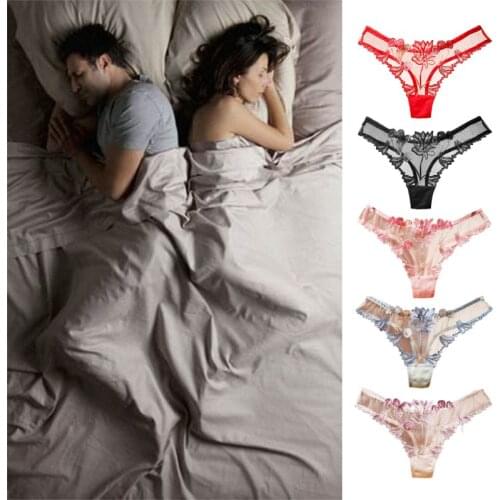 Women Sexy Hollow Out Sheer Mesh G-String Lingerie Low Waist T-Back Thongs Underwear Floral Lace Embroidered Briefs