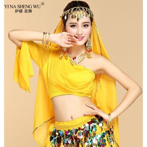Women Egypt Egyptian Bollywood Indian Belly Dancing Tops Belly Dance Costume Off-shoulder Chiffon Long Sleeves Top Accessories