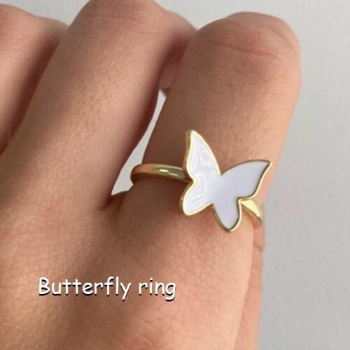 New INS White Butterfly Ring For Women Y2K Jewelry Vintage Harajuku Punk Egirl Aesthetic Ring Charm 90s Fashion Friends Gifts