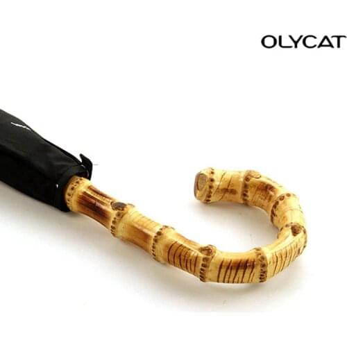 OLYCAT Bamboo Cane Long Wooden Bent Handle Windproof and Uv Proof Large Sunny and Rainy Umbrellas for Business Men Umbrella