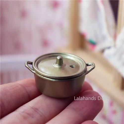 1:12 Dollhouse Miniature Metal Soup Pot Miniature Play Model for Dollhouse Kitchen Furniture Accessories