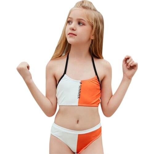 2021 Lovely Girls Bikini Holiday Casual Color Matching Cute Solid Bikini Tow Piece Swimwear Baby Swimwear For Girls Bambina