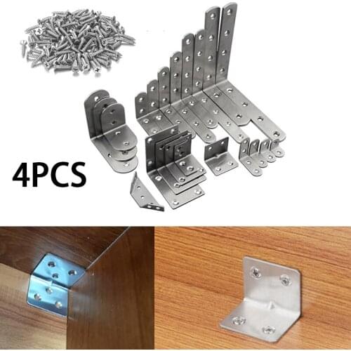 4Pcs/Set L-Shaped Corner Code Home Stainless Steel Right Angle Bracket Thick Corner Code Furniture Chair Shelf Bracket Connector