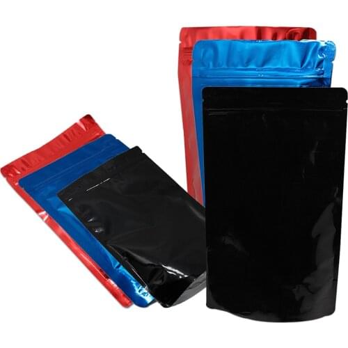 50Pcs Colorful Aluminum Mylar Foil Zip Lock Stand Up Bag Zipper Grip Seal Tear Notch Food Storage Doypack Packaging Pouches