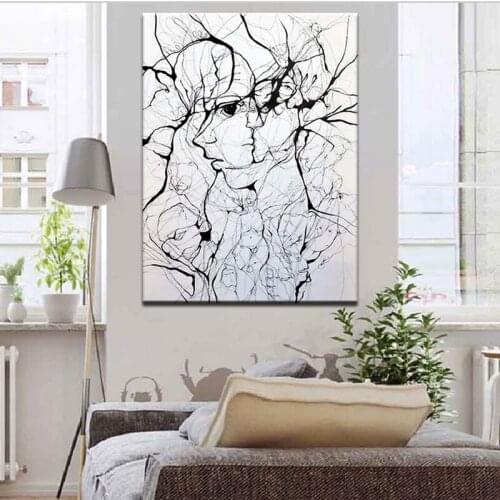 Abstract Portrait Canvas Painting Print Poster Hand-drawn Line Drawing Wall Art Picture for Living Room Home Decoration Gift