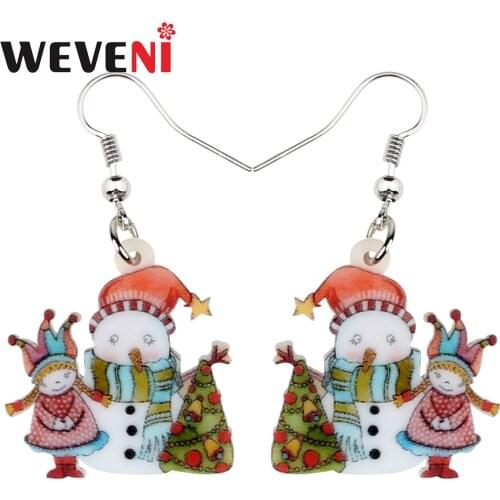 WEVENI Acrylic Christmas Snowman Tree Earrings Drop Dangle Cartoon Decoration Jewelry For Women Girls Teens Ornaments Wholesale