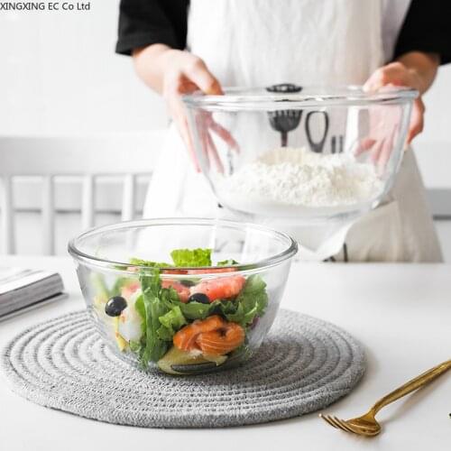 8 Inch Heat-resistant Glass Bowl Transparent Thickened Salad Bowl Baking Household Egg Beating Bowl Cake Kitchen Supplies
