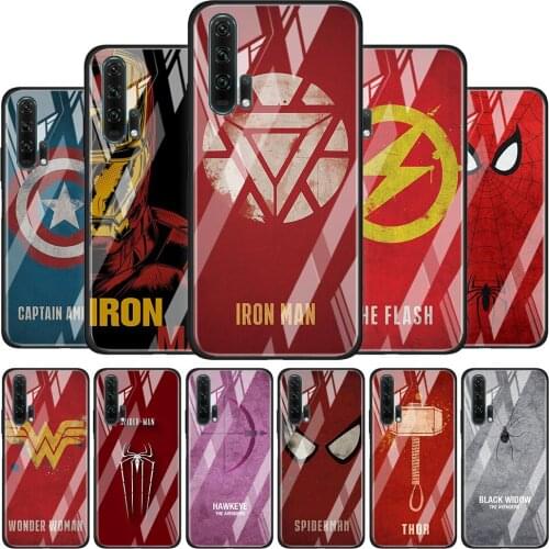 Marvel Superhero Logo Soft Tempered Glass Cover For Honor 30 20 10 9X 8X Lite Pro Plus Phone Case Coque Shell