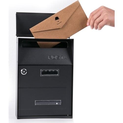 Black Lockable Letterbox For Garden Office Wall-Mount Stainless Steel Rainproof Mailbox Hanging Post Mail Box F6014