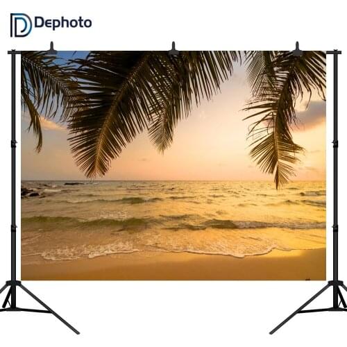 DePhoto Beautiful Sea Beach Coconut Tree Seamless for Party Vinyl Photography Backdrop Photo Background Studio Prop ST017